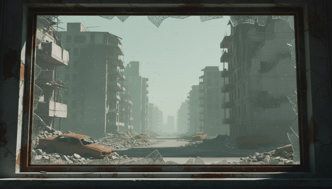 Ruins through window