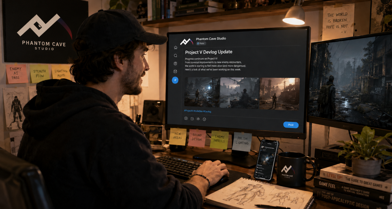 Phantom Cave Studio indie game marketing Project V devlog