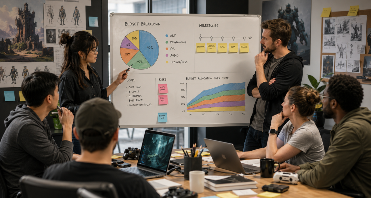 affordable game development company budget planning session