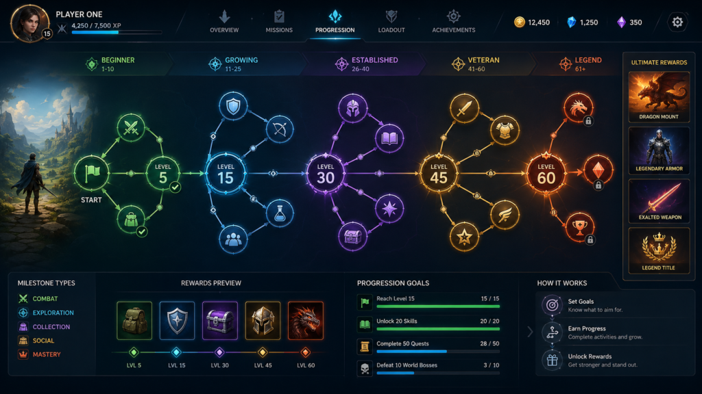 game development ideas progression system design milestone tree